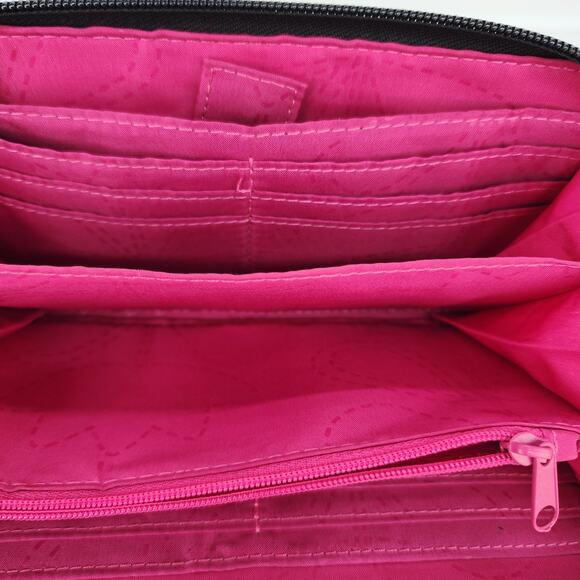 Lily Bloom Clutch Floral Black Pink Flower Zip Around Wallet Accordion Organizer - Picture 11 of 15